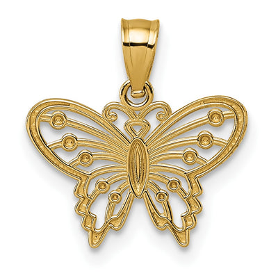 14K Polished and Diamond-cut Cut-out Butterfly Pendant