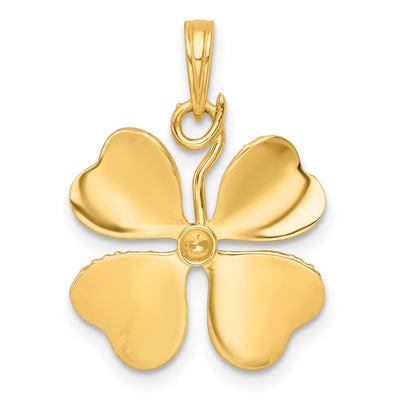 14K with White Rhodium Polished 4-Leaf Clover Charm Pendant