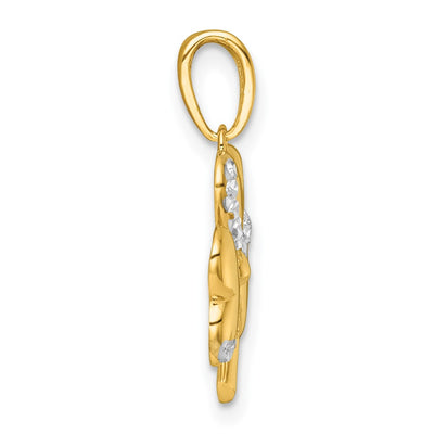 14K with White Rhodium Polished 3-Leaf Clover Charm