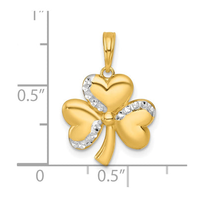 14K with White Rhodium Polished 3-Leaf Clover Charm