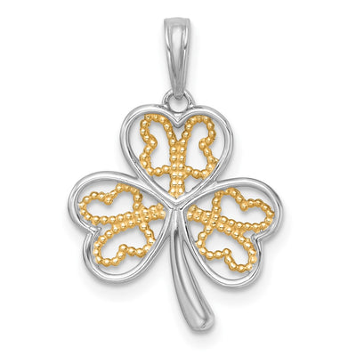 14K with White Rhodium Polished Fancy 3-Leaf Clover Charm