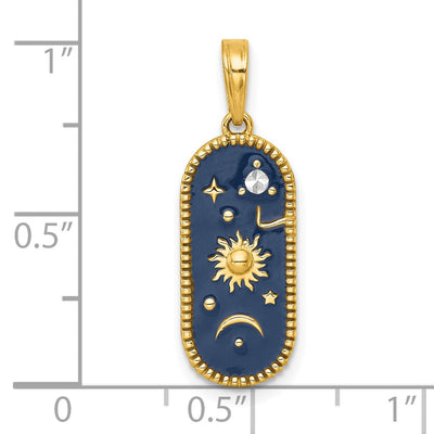 14K with White Rhodium Polished Blue Enamel Sun Moon and Stars Charm
