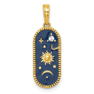 14K with White Rhodium Polished Blue Enamel Sun Moon and Stars Charm