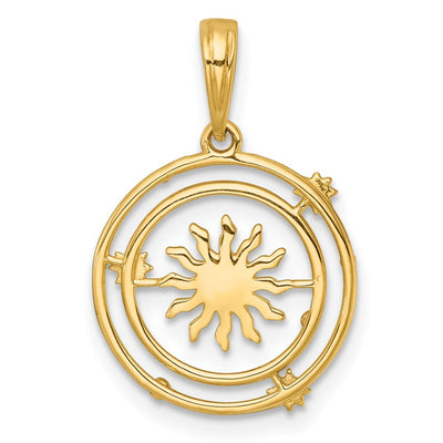 14K with White Rhodium Polished Sun With Solar System Orbit Charm