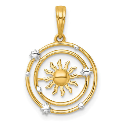 14K with White Rhodium Polished Sun With Solar System Orbit Charm
