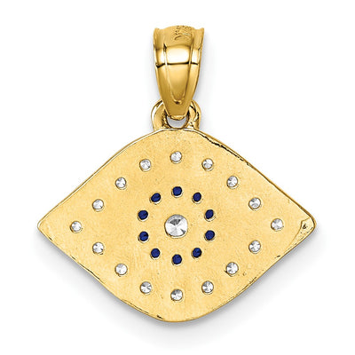 14K Polished Lab Created Blue Spinel and CZ Evil Eye Charm Pendant