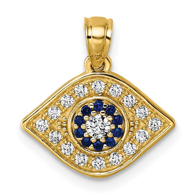 14K gold cubic zirconia evil eye pendant