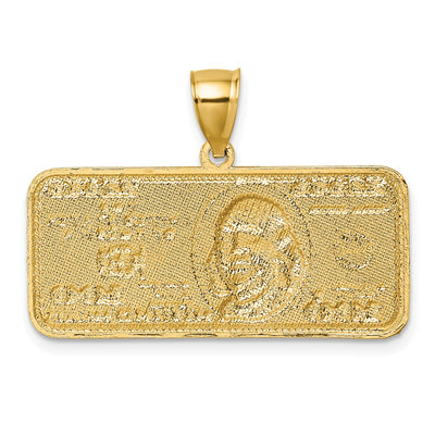 14K Polished with Rhodium Diamond-cut 100 Dollar Bill Pendant
