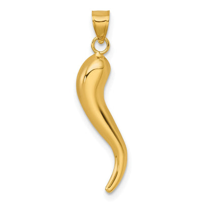 14K Polished Hollow 3D Italian Horn Pendant, 23.98 x 4.4mm