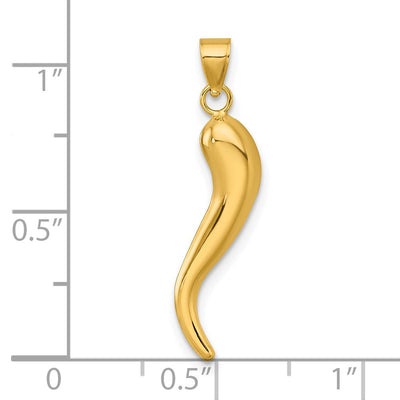 14K Polished Hollow 3D Italian Horn Pendant, 23.98 x 4.4mm