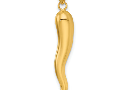 14k Polished Hollow 3D Italian Horn Pendant, 31.37 x 4.91mm