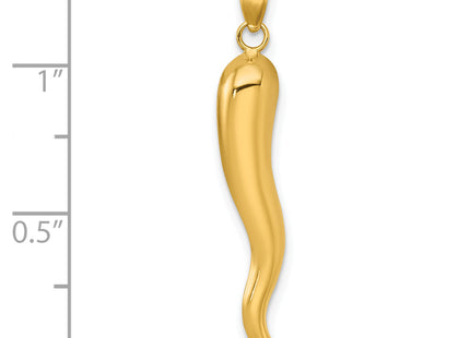 14k Polished Hollow 3D Italian Horn Pendant, 31.37 x 4.91mm