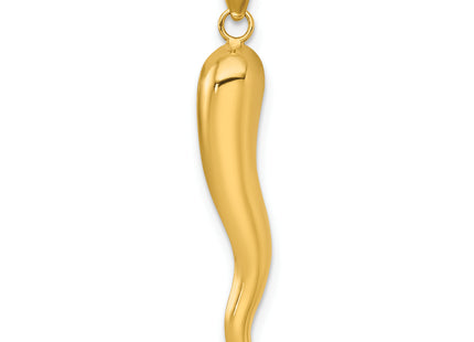 14k Polished Hollow 3D Italian Horn Pendant, 31.37 x 4.91mm