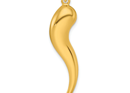 14k Polished Hollow 3D Italian Horn Pendant, 41 x 8.38mm