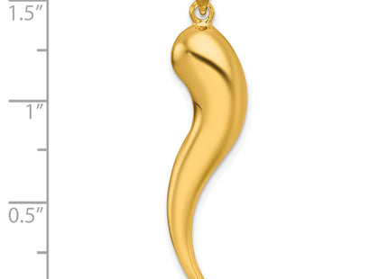 14k Polished Hollow 3D Italian Horn Pendant, 41 x 8.38mm
