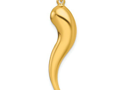 14k Polished Hollow 3D Italian Horn Pendant, 41 x 8.38mm