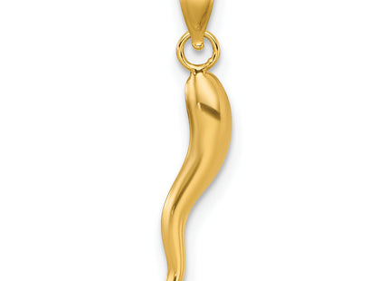 14k Polished Hollow 3D Italian Horn Pendant, 21.75 x 2.78mm