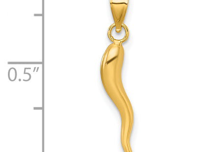 14k Polished Hollow 3D Italian Horn Pendant, 21.75 x 2.78mm