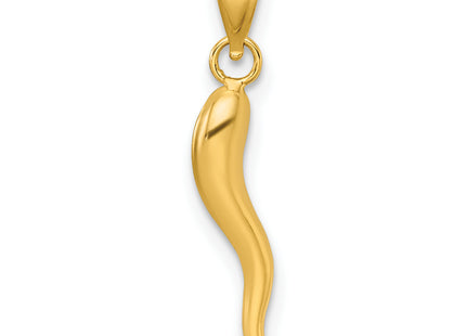 14k Polished Hollow 3D Italian Horn Pendant, 21.75 x 2.78mm