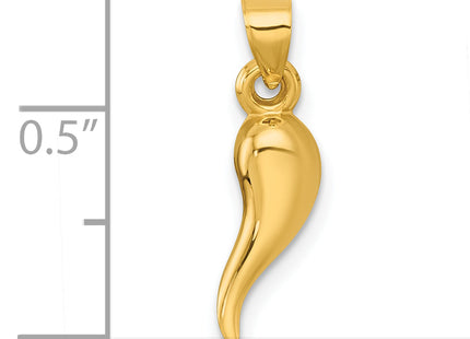 14k Polished Hollow 3D Italian Horn Pendant, 17.75 x 4.69mm