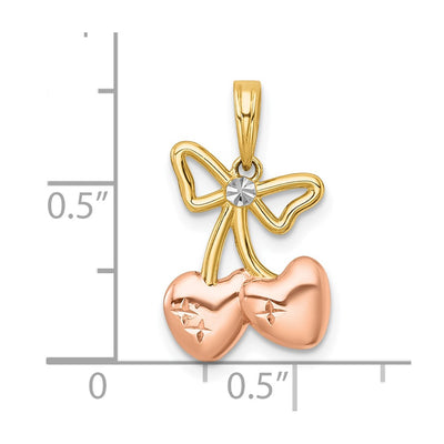 14K with White Rhodium and Rose-plating Polished Heart Cherries Charm