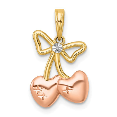 14K with White Rhodium and Rose-plating Polished Heart Cherries Charm