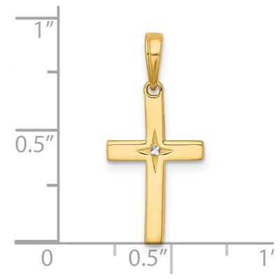 14K with White Rhodium Diamond-cut Latin Cross Pendant, 24.2 x 11.3mm