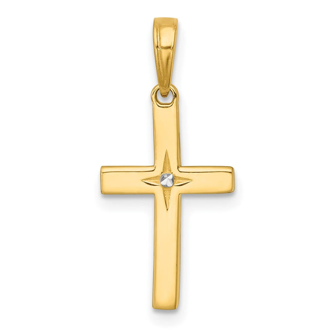 14K with White Rhodium Diamond-cut Latin Cross Pendant, 24.2 x 11.3mm