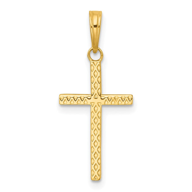 14k Polished Textured Cross Pendant, 33.25 x 16mm