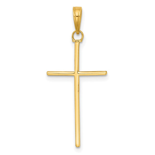 14k Polished Diamond-cut Fancy Latin Cross Pendant, 49.6 x 24.9mm