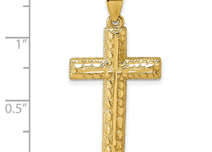 14k Polished Diamond-cut Textured Fancy Latin Cross Pendant (Style K10075)