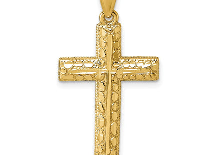14k Polished Diamond-cut Textured Fancy Latin Cross Pendant (Style K10075)