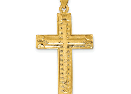 14k Polished Diamond-cut Textured Fancy Latin Cross Pendant, 44.1 x 22.4mm