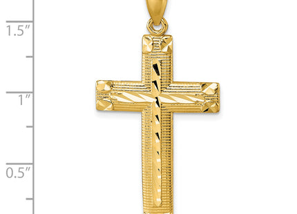 14k Polished Diamond-cut Textured Fancy Latin Cross Pendant, 44.1 x 22.4mm
