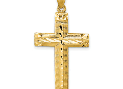 14k Polished Diamond-cut Textured Fancy Latin Cross Pendant, 44.1 x 22.4mm