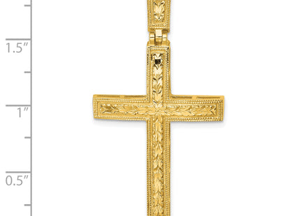 14k Polished Diamond-cut Fancy Latin Cross Pendant, 49.6 x 24.9mm