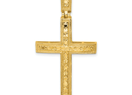 14k Polished Diamond-cut Fancy Latin Cross Pendant, 49.6 x 24.9mm