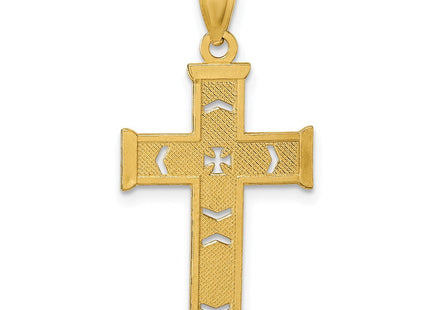 14k Polished Diamond-cut Textured Fancy Pierced Design Cross Pendant (Style K10081)