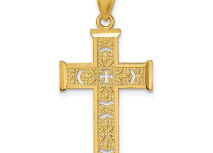 14k Polished Diamond-cut Textured Fancy Pierced Design Cross Pendant (Style K10081)