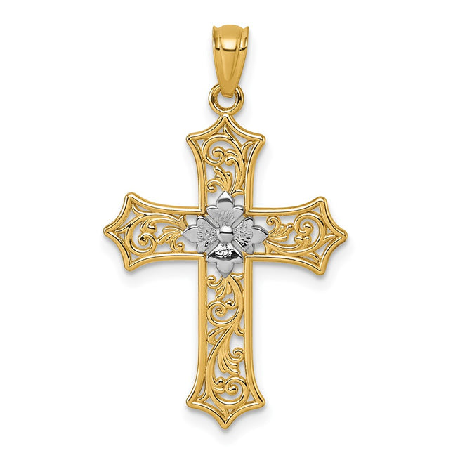 14k Yellow & Rhodium Pendants Style K10090 - Classique Jewelry Inc.