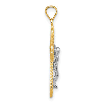 14K Two-tone Polished and Textured Filigree Passion Crucifix Pendant, 32.8 x 18.3mm