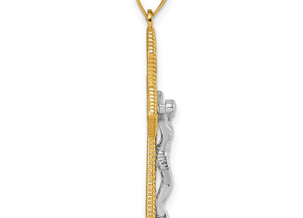 14k Two-tone Polished and Textured Filigree Passion Crucifix Pendant (Style K10098)