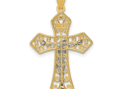 14k Two-tone Polished and Textured Filigree Passion Crucifix Pendant (Style K10098)
