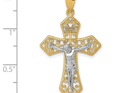 14k Two-tone Polished and Textured Filigree Passion Crucifix Pendant (Style K10098)