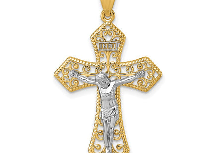 14k Two-tone Polished and Textured Filigree Passion Crucifix Pendant (Style K10098)
