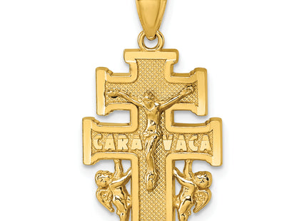 14k Polished Diamond-cut Cara Vaca Cross Pendant, 28.6 x 15.5mm