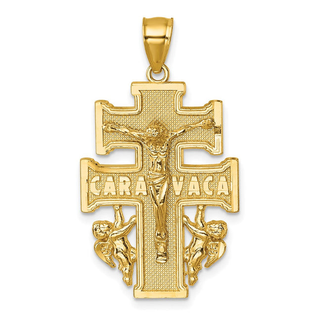 14k Polished Diamond-cut Cara Vaca Cross Pendant, 34.7 x 19.6mm