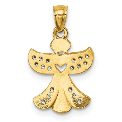 14K Polished CZ Angel with Open Heart Pendant