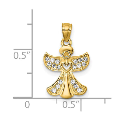 14K Polished CZ Angel with Open Heart Pendant