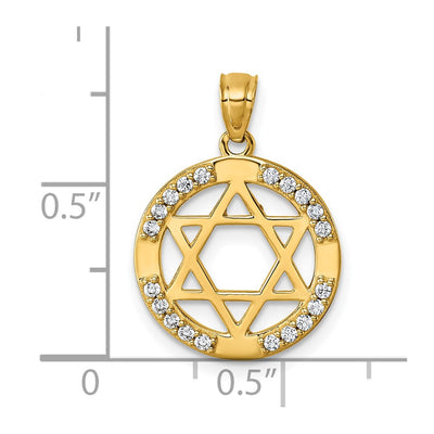 14K Polished CZ Star of David in Circle Pendant